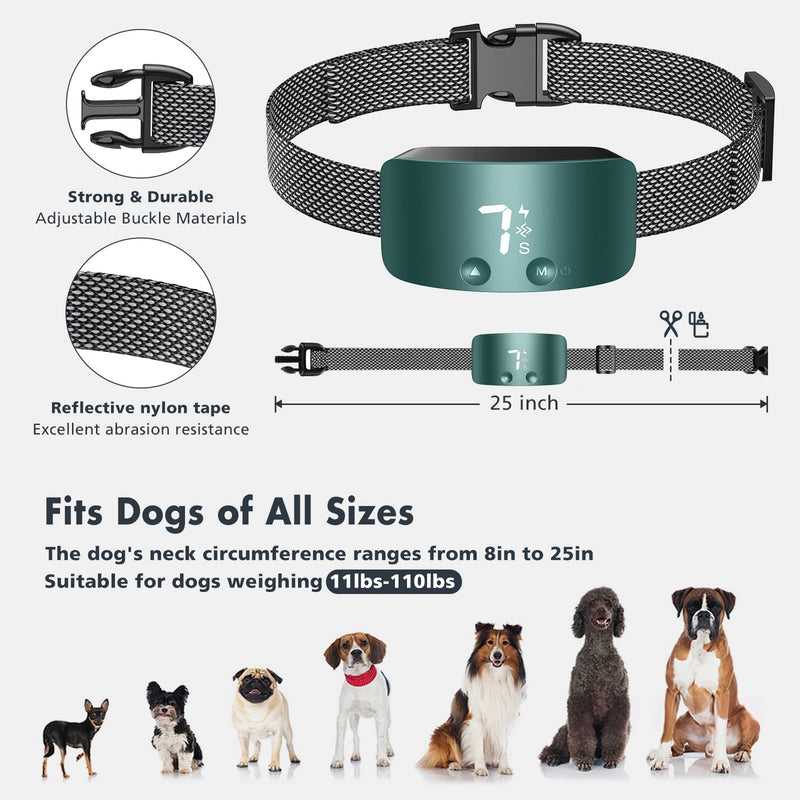 NBJU Bark Collar for Dogs,Rechargeable Anti Barking Training Collar with 7 Adjustable Sensitivity and Intensity Beep Vibration for Small Medium Large Dogs (Blackish Green) - PawsPlanet Australia