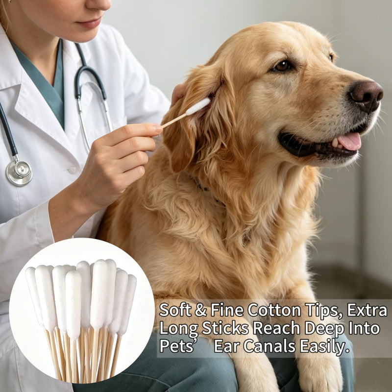 Extra Long Bamboo Cotton Buds 200Pcs Pet Ear Cleaning Swabs for Dogs Cats | Extra Long 15cm Reach Strong Bamboo Not Plastic Ultra-Soft Lint-Free Tips 200Pcs Economy Pack