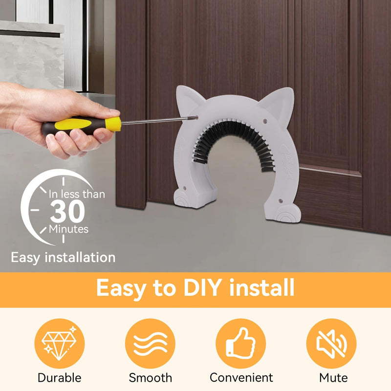 Interior Pet Door, Window Cat Door Insert Outdoor Cat Door Hides Litter Tray with Stainless Steel Grooming Brush for Indoor, 22.5x26.5x5.5cm (White) White - PawsPlanet Australia