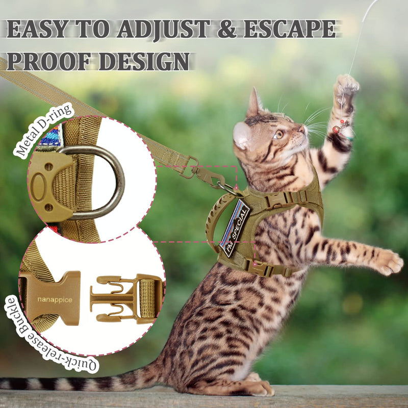 Tactical Cat Harness and Leash for Walking Esacpe Proof,Adjustable Soft Mesh Large Cat Vest with Rubber Handle Easy to Control,Molle Pathes L A-khaki - PawsPlanet Australia