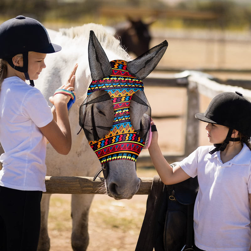 Frienda 3 Pieces Horse Fly Mask with Ears Adjustable UV Protection Breathability Horses Fly Masks Elasticity Smooth Comfortable Equine Face Covering(M) M