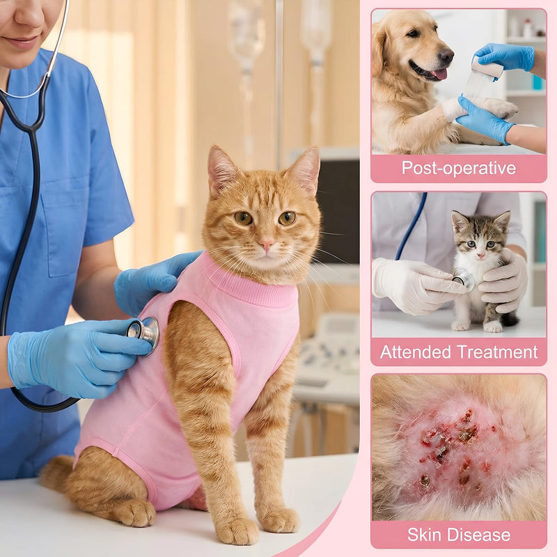 Cat Spay Recovery Suit 2Pcs, Cat Onesie for Cats After Surgery Female, Breathable Cats Surgery Recovery Suit Cone of Shame Alternative, Anti Licking CatBodysuit for Post Surgical Wounds (Pink, M)