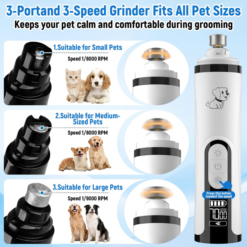 Silent Groom Pro Nail Grinder, 3 Speed Dog Nail Grinders, Silent Dog Nail Grinder with 2 Led Lights, 2000mAh USB Rechargeable, Dog Nail Trimmer with Replacement Grinding Heads for Dogs, Cat - PawsPlanet Australia