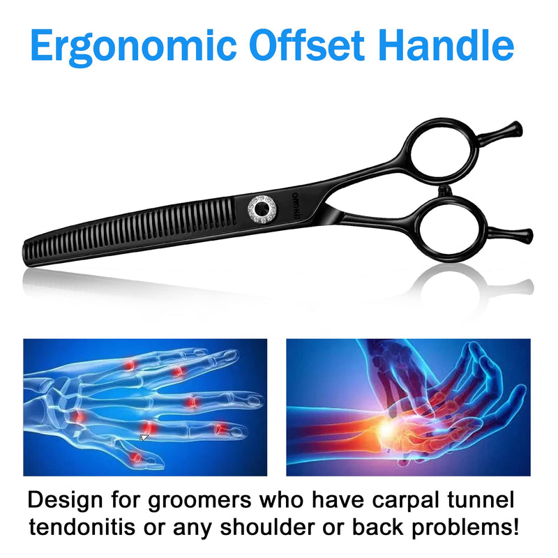 7" Professional Curved Thinning Scissors for Dog Grooming Sharp Blades Blending Shears Dog Grooming Scissors Japan 440C Stainless Steel Smooth Motion & Fine Cutting(Black) Black - PawsPlanet Australia