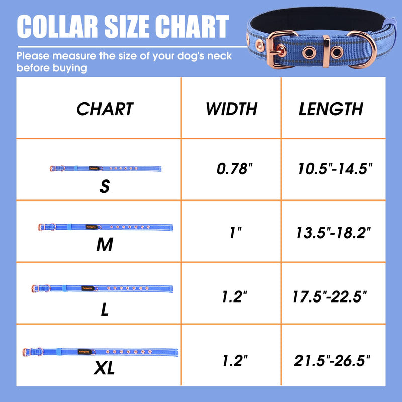 Neoprene Padded Dog Collar, Nylon Collar for Small to Large Dogs, Heavy Duty with Metal Buckle, Reflective(Small, Blue) Small(Pack of 1) - PawsPlanet Australia