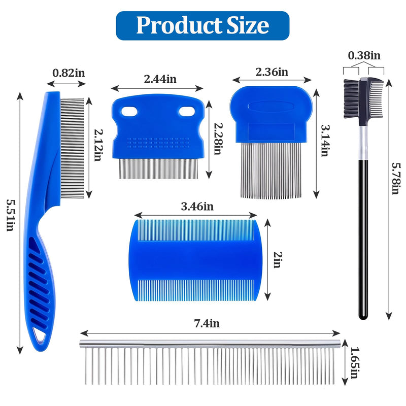 6 Pack Pet Grooming Combs, Stainless Steel Dog and Cat Grooming Combs with Rounded Teeth, Double-Sided Professional Pet Tear Stain Remover for Small, Medium, and Large Pets (Blue) Blue - PawsPlanet Australia