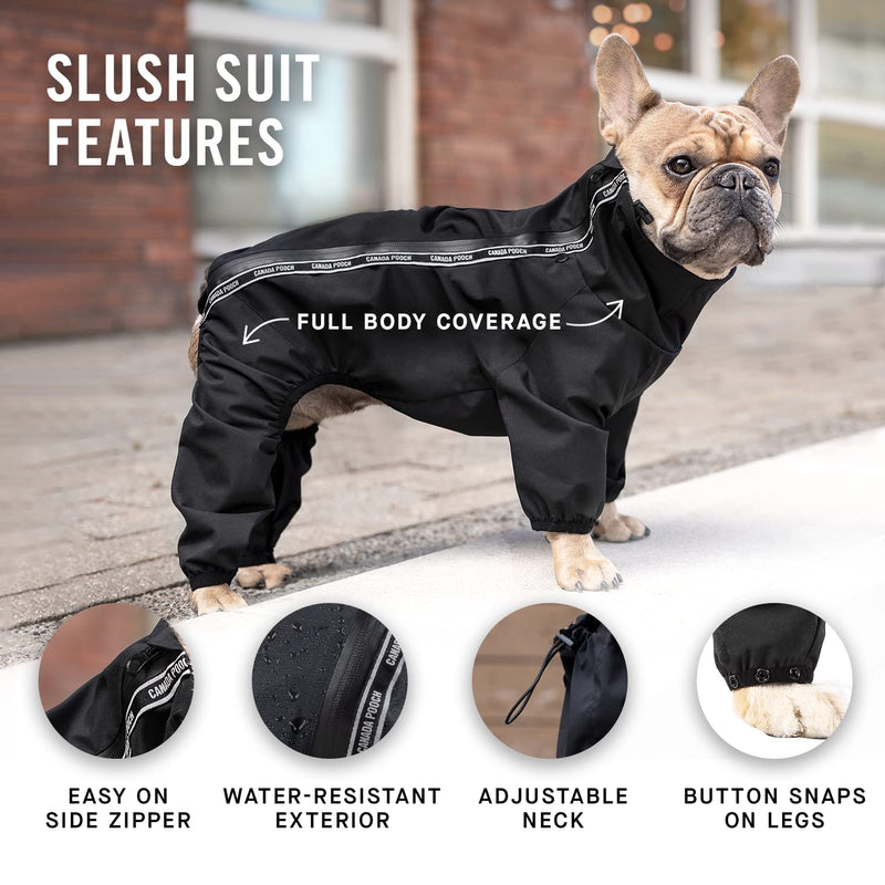 Canada Pooch Dog Slush Suit Dog Bodysuit for Rain and Snow Full Body Dog Suit Water-Resistant Dog Onesie (Black, 22 (21-23" Back Length)) 22 (21-23" back length) Black - PawsPlanet Australia