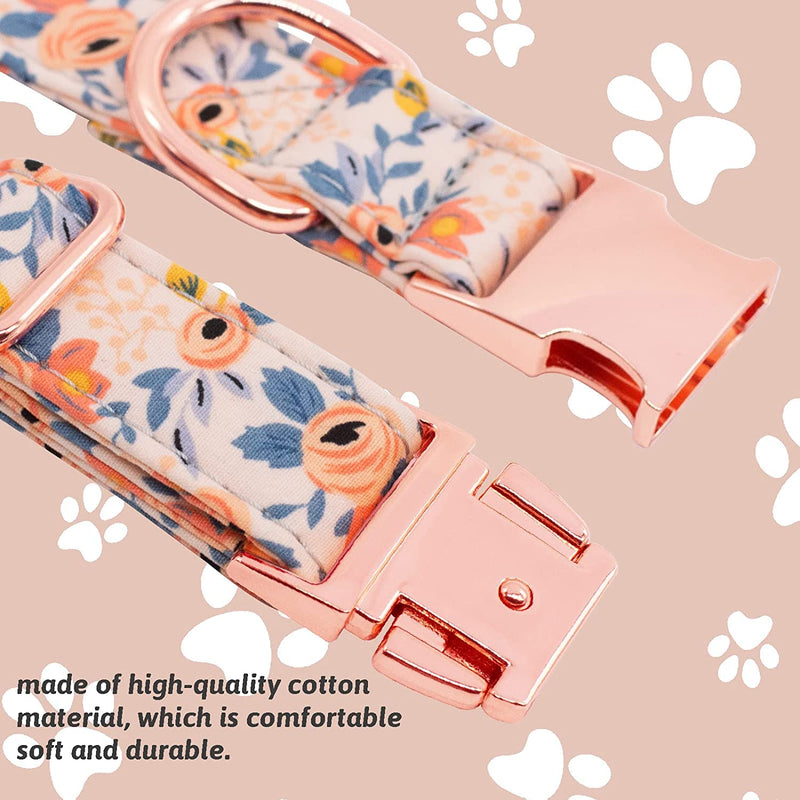 Dog Collar, Cute Flower Floral Patterns Pet Collars for Girl Female Boy Small Medium Large Dogs, Strong Rose Gold Metal Buckle, Soft Cotton Adjustable Puppy Dog Collar Green M(3/4"x 12.2-19.6") - PawsPlanet Australia