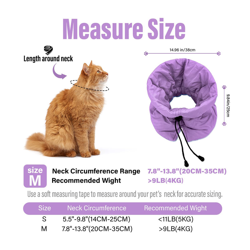 Cat Recovery Collar, Soft Adjustable Cone for Cats and Kittens, Lightweight Waterproof Elizabethan Collar for After-Surgery Care, Prevent Licking and Scratching, Neck Protector for Pets（Purple,M） Purple【New Arrival 】 M