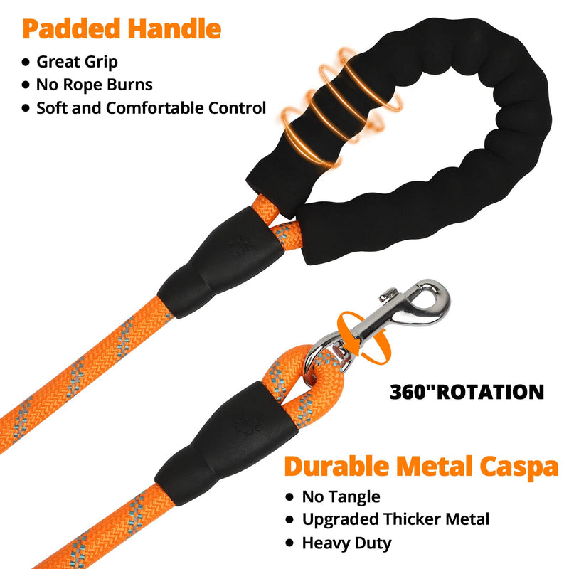 Rope Dog Leash 4 FT: Heavy Duty Leashes with Swivel Lockable Hook Reflective Threads Bungee and Padded Handle - Dog Lead for Large Small Medium Dogs Outside Walking Hiking Orange 4ft*1/2'' - PawsPlanet Australia