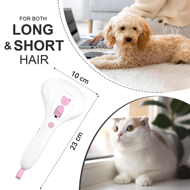Steam Cat Brush with Release Button, [Ultra-Quiet Design/Comfort-Grip Handle] Pet Spray Dog Brush, Rechargeable Pet Steam Brush for Long Short Hair Cats, Dogs, Rabbits Grooming(Pink) - PawsPlanet Australia