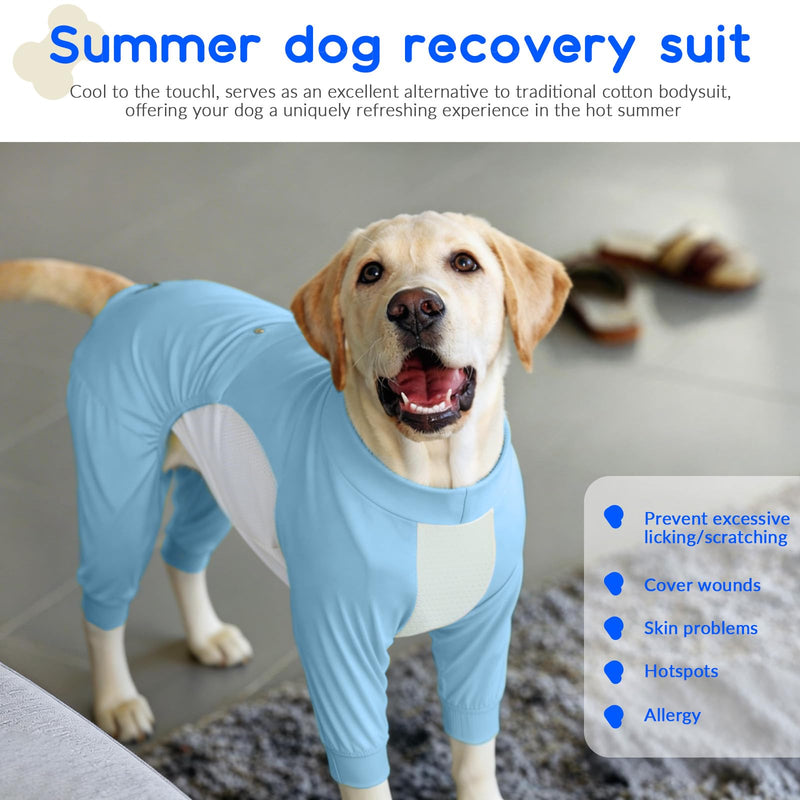 ROZKITCH Dog Onesie, Four Leg Full Body Suit Summer Cool Dog Surgery Recovery Suit Shedding Shirt Sun Protective Shirt Lightweight Stretch Pyjamas Summer Vest(Yellow, 4XL) Blue 4XL