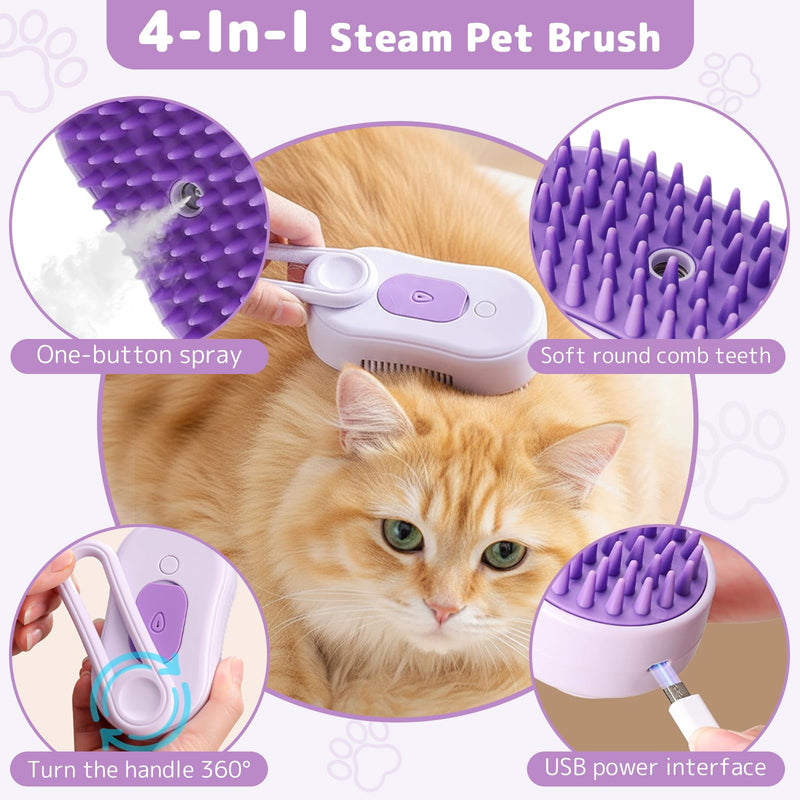 4-in-1 Multi-Functional Pet Hair Removal Tool - Steam Deshedding Brush with Shedding, Cleaning, Massage & Combing Features, Dog Brush for Shedding and Cat Brushes for Indoor Cats with Shedding - White - PawsPlanet Australia