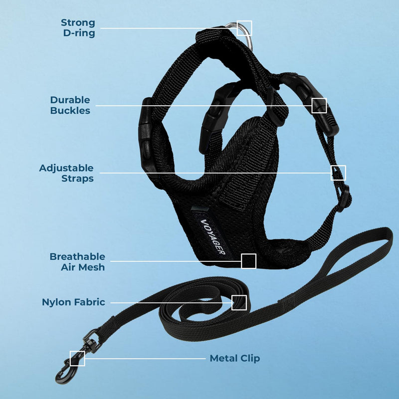 Voyager Step-in Lock Cat Harness and Reflective Cat Leash with Neoprene Handle by Best Pet Supplies - Supports Small, Medium and Large Breed Cats, Black, size XXS - 5ft XXS (Chest: 11.5 - 14" * Fit Cats) Harness Leash Set (Black)