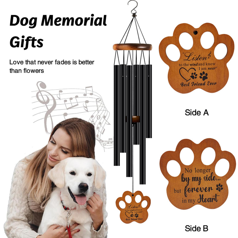 Dog Memorial Gifts for Loss of Dog - Loss of Dog Sympathy Gift, Pet Memorial Gifts for Dogs, Loving Dog Memorial, Dog Bereavement Gift, Pet Loss Gifts Wind Chimes (Black) - PawsPlanet Australia