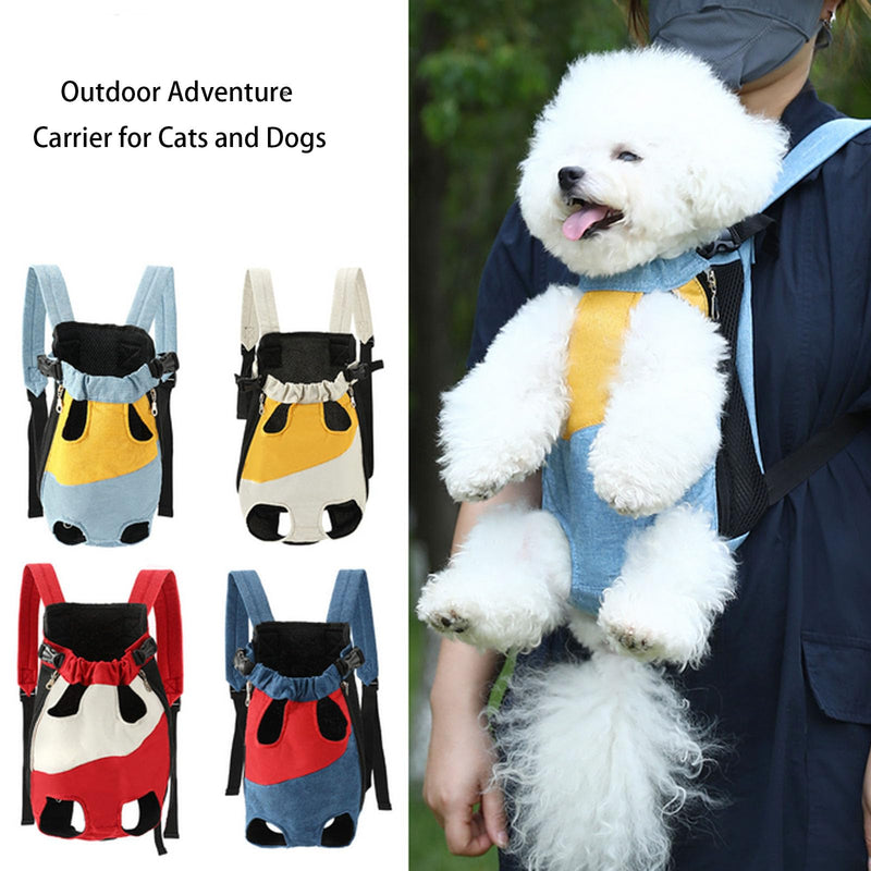 Lightweight Pet Backpack Carrier for Small Dogs & Cats - Easy-Fit Adjustable Straps, Basic Legs-Out Design, Durable for Daily Use (Fits Pets Under 15lb) (Yellow-White Color-Blocked, Small) Yellow-white color-blocked Small(3.3lb-5.5lb) - PawsPlanet Australia