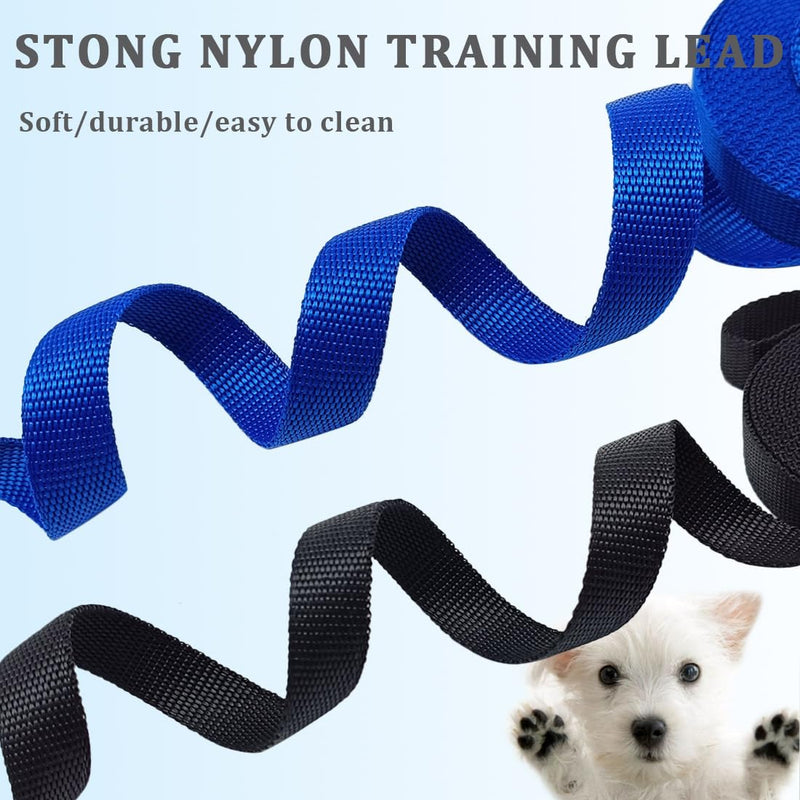 WYuZe 2 Pack Flat Nylon Dog Leash, 6/10/20 FT Long Training Lead, 3/4 Inch Wide Traction Rope Traditional Pet Leash for Small Medium Dogs, 6 FT, Black+Blue 6 Foot - PawsPlanet Australia