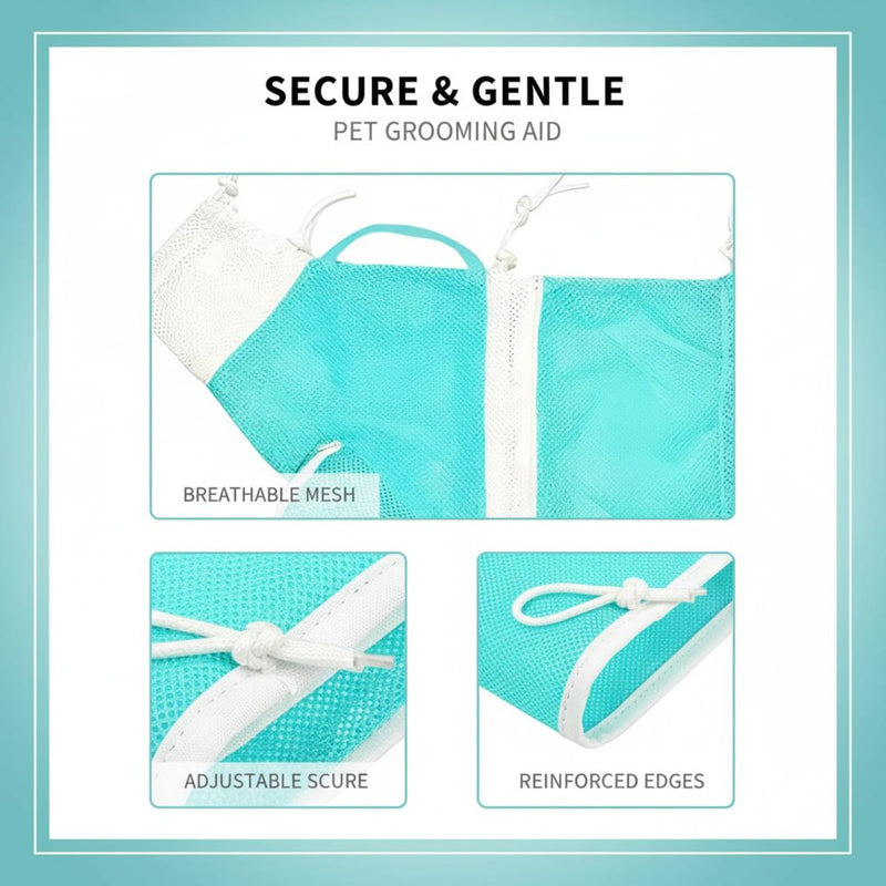 Adjustable cat wash net, cat bath bag, 60 cm, anti-bite protection, scratch-resistant, green and white, for grooming, nail trimming, feeding, shower restraint