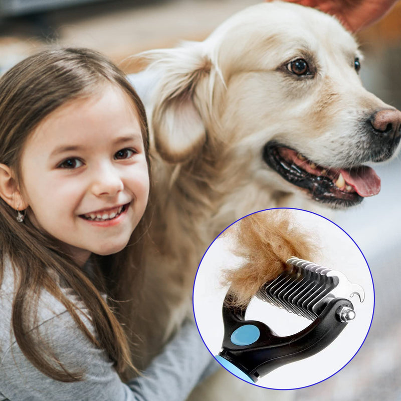 TAN.G Pet Deshedding Brush，2 Sided Undercoat Rake for Dogs & Cats，Dog Grooming Rakes Tools for Mats & Tangles Removing，Effectively Reduces Shedding by up to 95% for Short Medium and Long Pet Hair - PawsPlanet Australia