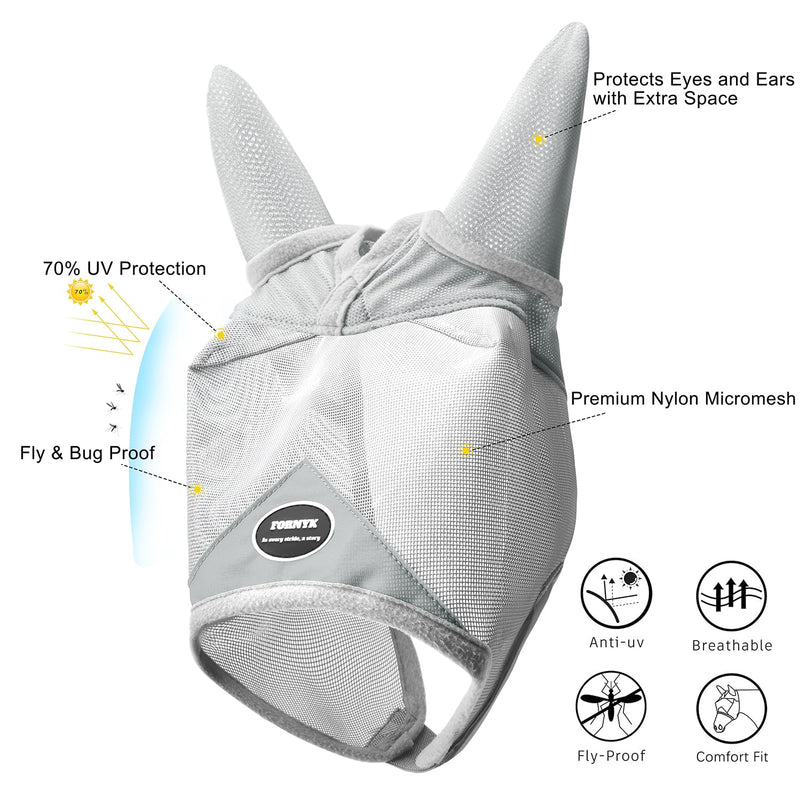Horse Fly Mask, Adjustable Fly Masks for Horses with Ears, Breathable and UV Protection, Comfort Mesh Without Nose Cover, Horses Accessories (Grey, Blue, Large) Grey - PawsPlanet Australia