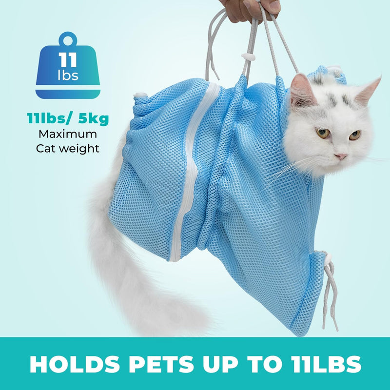 Dog Cat Bathing Bag - Anti Scratch and Bite Pet Grooming Restraint | Adjustable Mesh Groomer Bags for Bath Washing, Shower, Nail Clipping, Medication | Small to Medium Cats and Dogs (Blue) - PawsPlanet Australia