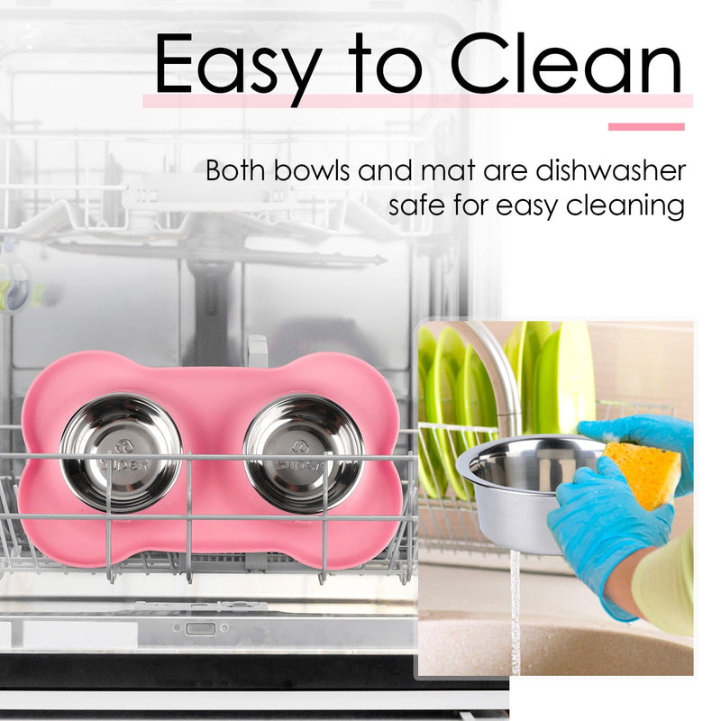 SUPERDESIGN Dog Bowls 2 Stainless Steel Puppies Bowl with No Spill Non-Skid Silicone Mat Pet Water and Food Feeder Bowls for Feeding Small Medium Large Dogs Cats Smal PK S Pink - PawsPlanet Australia