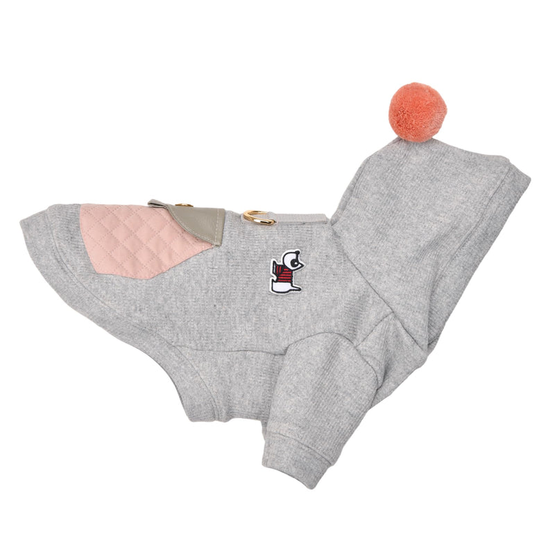 Puppia Benoit Cute Winter Hooded Shirts with Integrated Harness for Small and Medium Dogs, Melange Grey, Medium - PawsPlanet Australia