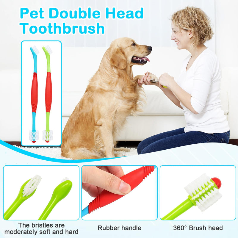 4 PCS Dog Toothbrush, 360 Degree Soft Double Headed Pet Toothbrush, Dogs Cleaning Tooth Brushing Kit for Dogs Cats Teeth Cleaning (Blue, Green) Blue, Green