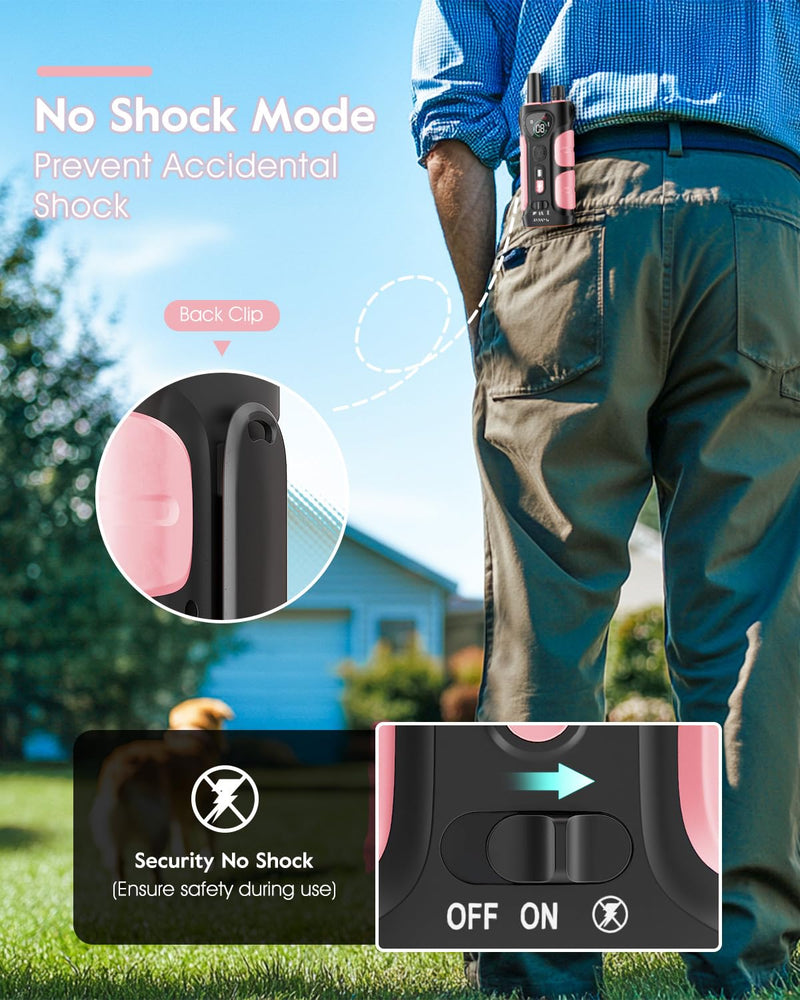 SLOPEHILL Dog Shock Collar,4200FT Dog Training Collar with Remote,IPX8 Waterproof E-Collar with Beep,Vibration,Shock,Flash Light,No Shock Mode,Electric Shock Collar for Small Medium Large Dog,Pink Pink - PawsPlanet Australia