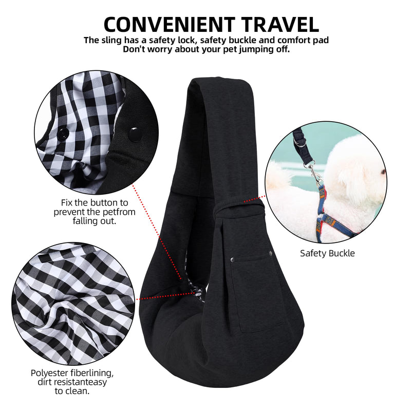 Dog Carrier Sling - Reversible Puppy Carrier Purse with Storage Pocket, Hand-Free Dog Sling Carrier for Carry Small Dogs and Cats，Travel Safety Harness, Dog and cat Harness (Black) - PawsPlanet Australia