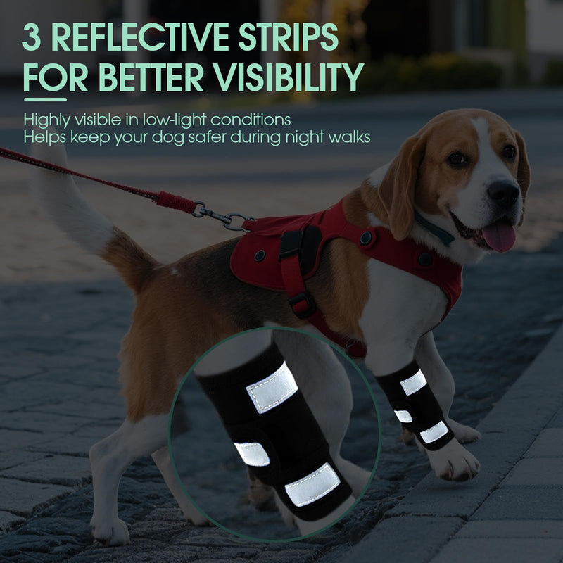 Kuoser Dog Leg Brace Front Leg Support, Dog Elbow Protector & Anti Licking Sleeve, Reflective Dog Leg Wrap with 3 Adjustable Straps, Wound Protector for Dogs Recovery, Black XXS/XS