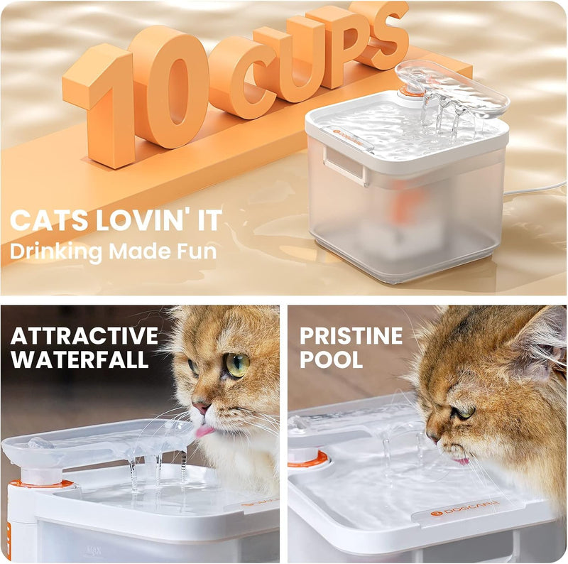 Cat Water Fountain 85oz/2.5L Dog Water Dispenser with Ultra-Filtration 90-Days Long Lasting Filter, Smart Pet Fountain with Triple Filtration | Ultra Quiet | Water Level Window White - PawsPlanet Australia