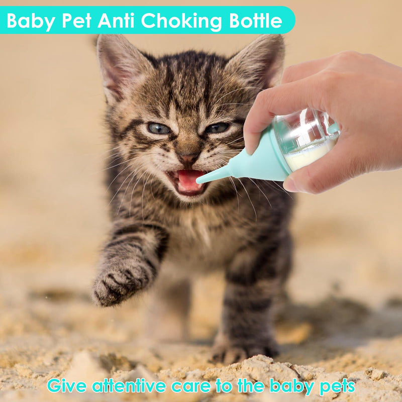 Puppy Nursing Bottles Kitten Milk Bottles Feeding Anti Choking Puppy Feeder Accessories with 3pcs Replaceable Reusable Silicone Nipples for Newborn Pets Small Animals (Blue) - PawsPlanet Australia