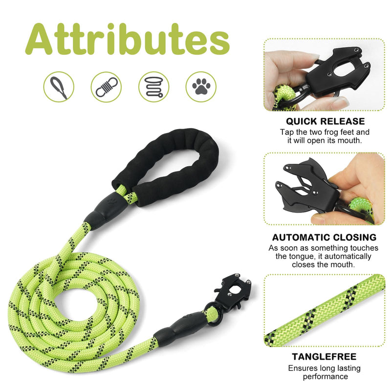 Heavy Duty Dog Leash for Large Dogs, 6FT Reflective Puppy Lead with Upgrade Frog Hook, Strong Secure Bungee Leash for Medium Large Breed Dogs Walking Training (Green) Green - PawsPlanet Australia