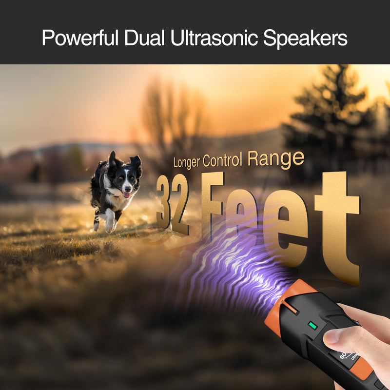 Ultrasonic Dog Trainer – 25 kHz Anti Barking Device for Dogs, Dual Modes & 30 ft Range, LED Flashlight, Safe Humane Dog Deterrent, USB-C Rechargeable 950 mAh Battery, Portable Training Tool