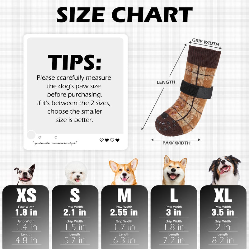 EXPAWLORER Dog Socks to Prevent Licking Paws, 4 Pcs Double Sided Anti Slip Dog Socks with Grippers, Dog Shoes Grips for Hardwood Floors, Dog Booties for Small Medium Large Senior Dogs, Khaki XL X-Large - PawsPlanet Australia