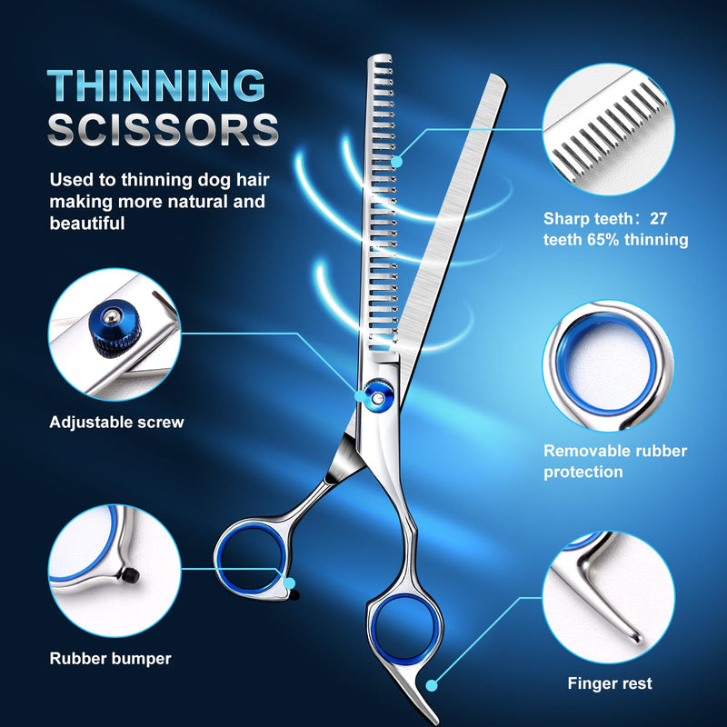 Odoland Dog Grooming Scissors Set Include Dog Slicker Brush, Pet Nail Clippers, Safety Round Tip Pet Grooming Shears for Kit Small Dogs Large Dog and Cats - PawsPlanet Australia