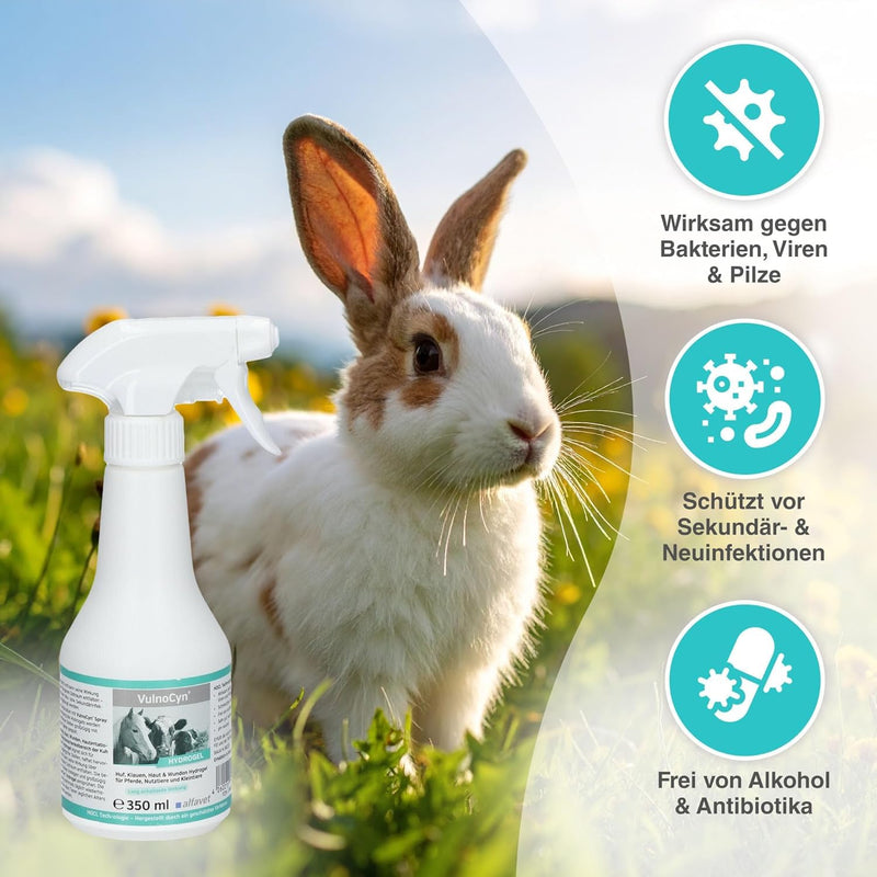 alfavet VulnoCyn Hydrogel 350 ml - Skin & Wound Spray for Small Animals, Horses & Farm Animals - Wound Spray Against Bacteria, Viruses & Fungi - Hydrogel with Long-Lasting Effect, pH Neutral & Alcohol Free