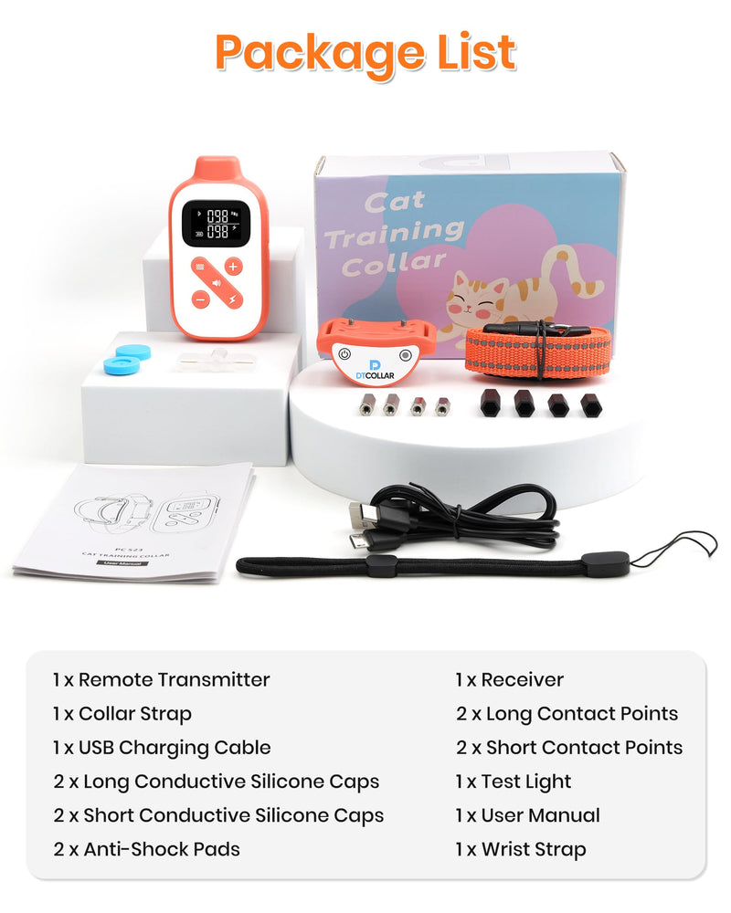 Lightweight Cat Shock Collar with Remote, Mini 3300Ft Cat Training Collar with Shock/Vibration/Beep Vibration&Beep 4 Modes, Ultra-Small Waterproof Shock Collar for Cats with 200-Level for Misbehavior Orange - PawsPlanet Australia