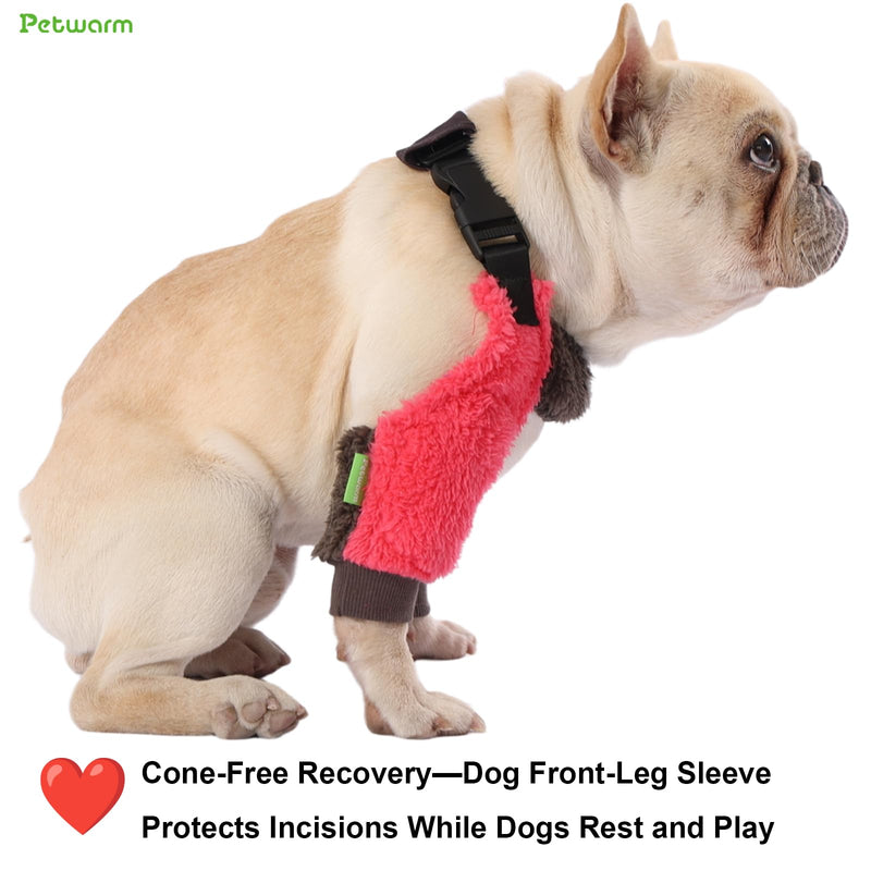 PetWarm Dog Front Leg Sleeves for Winter, Recovery Elbow and Knee Protector, Anti-Licking Pair for Small Dogs, Post-Surgery Protection, Compatible with Dog Jackets, Pink, S