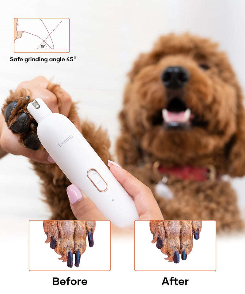 Loomla Dog Nail Grinder Upgraded - Professional 2 Speed Dog Nail Trimmers with Low Noise, USB Rechargeable Pet Nail Grinder, Paws Grooming and Smoothing for Dogs, Cats and Small Animals, White 7.48x3.03x2.32 inch - PawsPlanet Australia