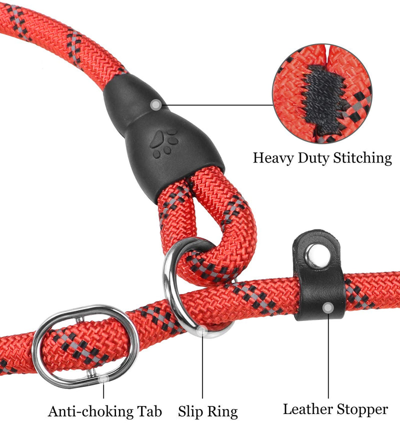 TagME Slip Leads for Dogs, 6 FT Heavy Duty Slip Leash with Padded Handle, Strong Rope No Pull Pet Training Leash for Small Dogs,Red S-5/16"x6'(0-50lbs) Red - PawsPlanet Australia