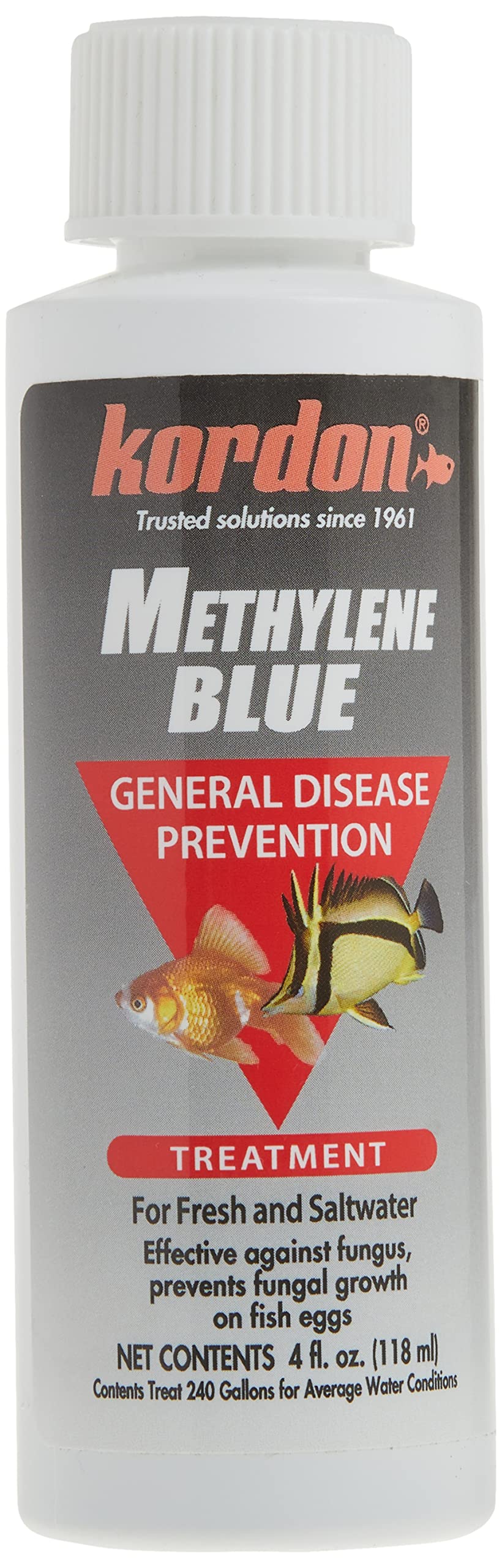 Kordon Methylene Blue Disease Preventative – Safe for Freshwater & Saltwater Aquariums, Prevents Fungal Infections & Treats Parasites, Reduces Fish Stress, 4-Ounces 4 Ounce Aquarium Pond Water Treatment