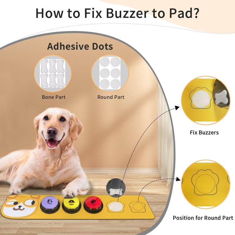 RIBOSY Dog Buttons for Communication, 5 Pcs Dog Speech Training Buzzers with Non-Slip Rubber Pad and 50 Stickers, 30 Seconds Voice Recording Button for Pet to Voice What They Want - PawsPlanet Australia