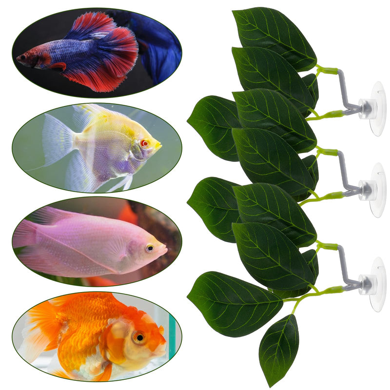 3pcs Fish Tank Decor, Betta Leaf Aquarium Décor Accessories Simulating Natural Habitat for Betta Fish Playing, Spawning, Breeding, Resting Bed with Plastic Suction Cup, Fish Tank Aquarium Accessories - PawsPlanet Australia