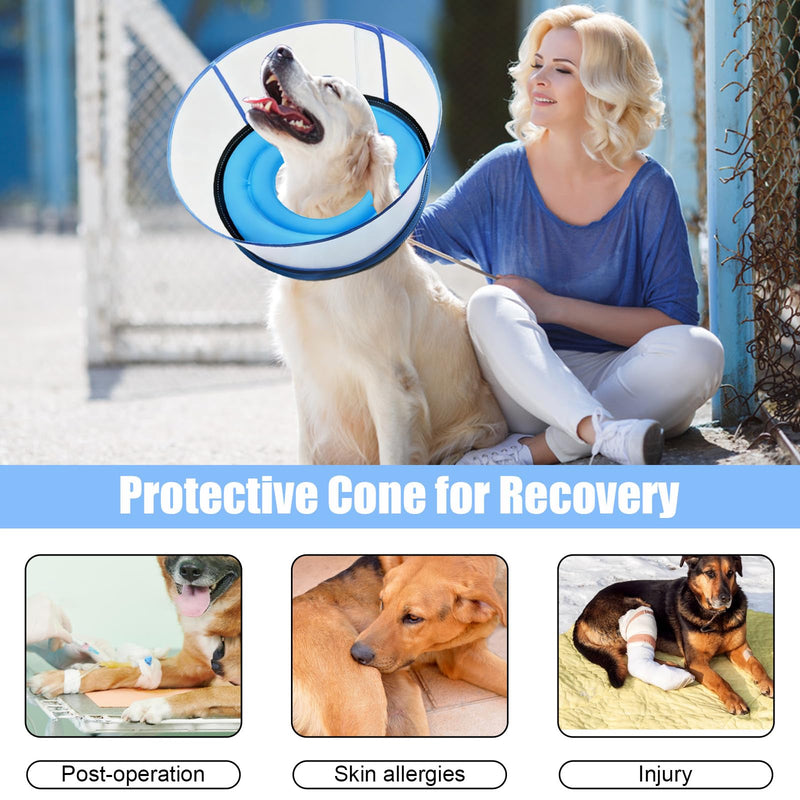 2-in-1 Soft Inflatable Dog Cone Collar Alternative with Enhanced Anti-Licking Guard Shield, Dog Collar After Surgery, Adjustable Recovery Cones for Large Medium Small Dogs and Cats(Blue, M+) Blue M+(Neck Girth:12"-15")