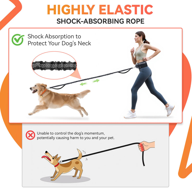 Hands Free Dog Leash with Waist Belt & Zipper Pouch, Heavy Duty Waist Leash for Running, Walking, Jogging and Hiking, Professional Tangle Free Reflective Control Lead for Large Medium Dogs - PawsPlanet Australia