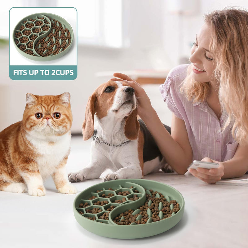 Slow Feeder Dog Bowls, Silicone Pet Food Bowls with Suction Cups for Small Medium Breed, Non-Slip Dog Feeding Bowls Slow Down Pet Eating Speed, Anxiety Relief & Fun Added (Green) Green - PawsPlanet Australia