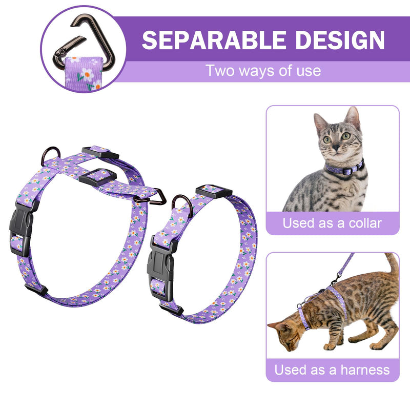 Hikiko Cat Harness and Leash Set Escape Proof Adjustable Walking Travel Cute Girl Kitten Harness for Small Medium Large Cats (Purple Floral, M) Purple Floral - PawsPlanet Australia