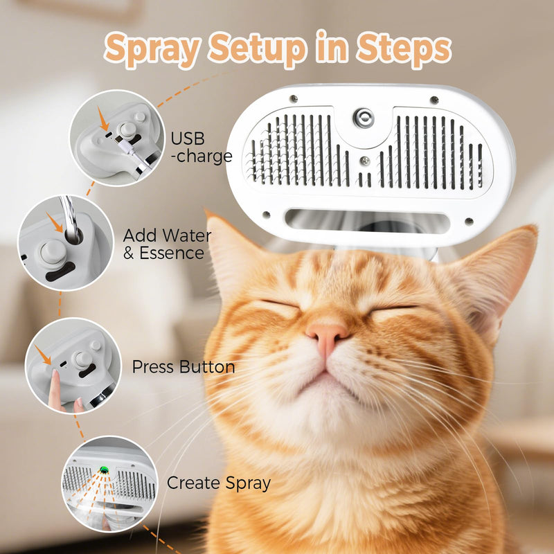 Cat Steam Brush with 600W High-Power Pet Dryer, Pet Spray Hair Removal Comb, 5 in 1 Cat & Dog Brush for Shedding, Includes Shampoo(Wired) White - PawsPlanet Australia
